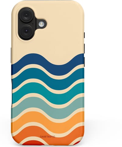 Casetastic hoesje geschikt voor Apple iPhone 16 - MagSafe - Dubbellaagse bescherming - Nostalgische golven - Fashion Case - Zand Petrol Rood Oranje