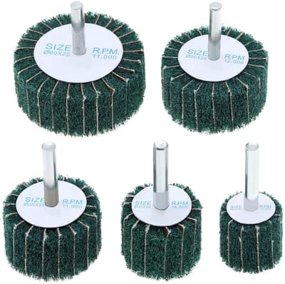 Vijf stuks schuurwielen met grove fleece en 120 grit voor roterende gereedschappen - Nylon vezel schuurpads in verschillende maten van 25 tot 60 mm voor efficiënt schuren en polijsten