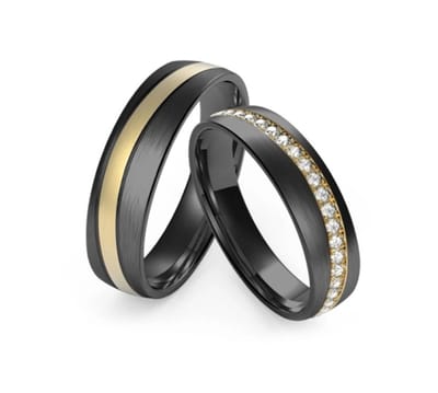 Jonline SET Trouwringen Zwart Titanium & Gold | Vriendschapsringen |Relatie ringen | Set Ringen|