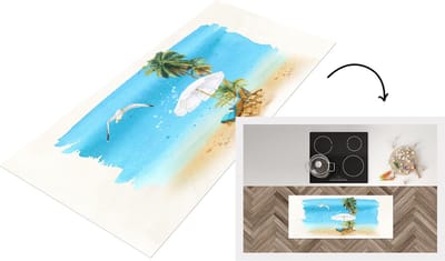 Keukenloper - Loper keuken - Strandstoel - Parasol - Vogel - Palm - 120x50 cm - Keukenloper vinyl