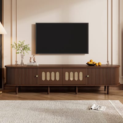 TV-Meubel - 180 x 40 x 40 cm - Ovale TV-Kast met 2 Laden en Roldeur - MDF - Donker Walnoot