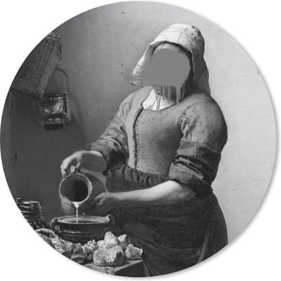 Muismat rond 20x20 cm - Mousepad Het melkmeisje - Johannes Vermeer - Zwart - Wit - Ronde muismatten