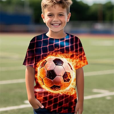 Nieuw in de zomer T-shirt kinderkleding meisjes 3 tot 12 jaar oud voetbaltrui jongen dragen voetbal 3D print tops voor kinderen T-shirts 100 blue