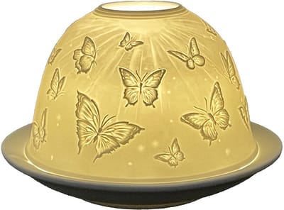 Clayre & Eef Waxinelichthouder Ø 12x8 cm Wit Porselein Vlinders