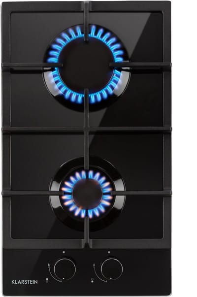 Klarstein Gaskookplaat Ignito Domino Gasfornuis - 2 Pitten sabaf-brander - Glaskeramiek - Zwart - 3 kW 52 cm - voor Keuken - Gas Hob Gas Kookveld