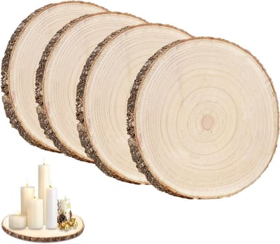 Set van 4 Houten Schijven 16-18 cm, Ideaal voor Ambachten, Decoratie en DIY Bruiloften, Ronde Houten Platen voor Tafelversiering
