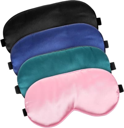 Zijden Slaapmasker Set van 4 - Verstelbaar Oogmasker - Lichtblokkerend en Zacht - Ademend - Unisex - Zwart Marineblauw Donkergroen Donkerroze