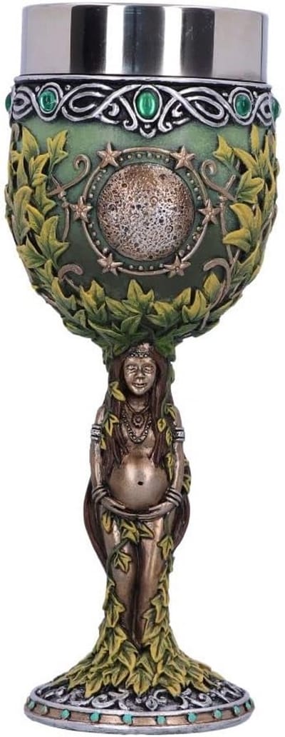 Grote Kelk met Zwangere Moederfiguur en Groene Bladeren - Mythologisch Drinkgerei 20.8cm