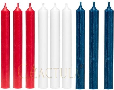 Cactula dinerkaarsen 19,5 cm in de kleuren Rood Wit Blauw 9 stuks - Vier mee! WK 2022 - Voebal - Olympische Spelen Oranje Versiering