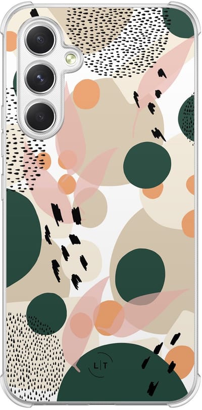 Shockproof hoesje - Geschikt voor Samsung Galaxy A54 - Abstract painted - Extra sterke case - TPU/polycarbonaat - Print / Illustratie - Beige, Transparant