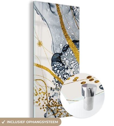 MuchoWow® Glasschilderij 20x40 cm - Schilderij acrylglas - Abstract - Goud - Natuur - Kunst - Foto op glas - Schilderijen