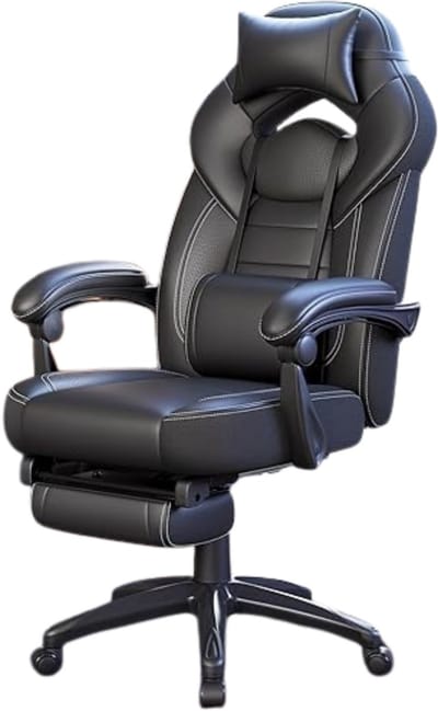 MAZAZU - Gamingstoel - Telescopische voetensteun - Kunstleer - Zwart - 70x64x120