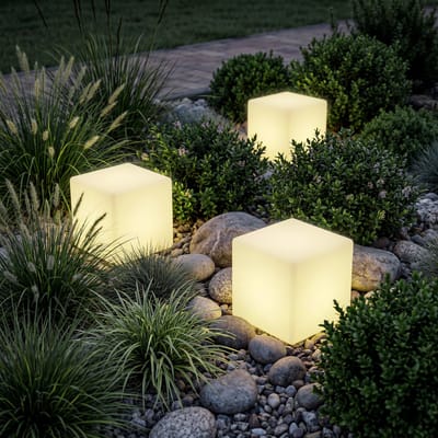 tectake® Luminous Cube - LED Lichtkubus - 16 RGB Kleuren en 5 Lichtmodi - Weerbestendige en Robuuste Tuinverlichting - 35x35x35 cm - Feestversiering - Tuindecoratie - Inclusief Lichtbron en Afstandsbediening