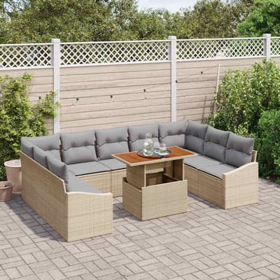 vidaXL Tuin Eettafel Set met kussen 10 pcs Beige en Grijs