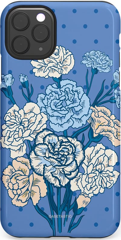 Casetastic hoesje geschikt voor Apple iPhone 11 Pro Max - Dubbellaagse bescherming - Anjer boeket - Fashion Case - Lavendel Lichtblauw Zilver