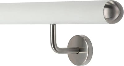 TIBU Leuning aluminium wit 30-600 cm wandleuning trap schuine roestvrijstalen houder, lengte 40 cm met 2 houders en halfronde kap