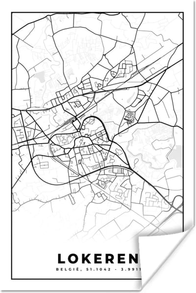 Poster België – Lokeren – Stadskaart – Kaart – Zwart Wit – Plattegrond - 120x180 cm XXL