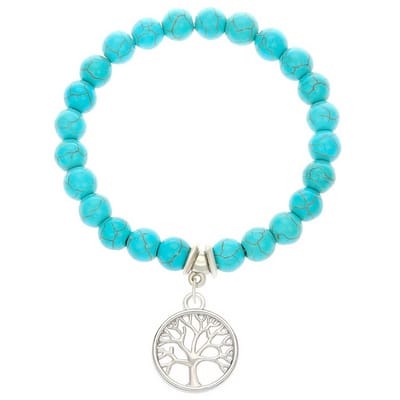 Fako Bijoux® - Armband - Turquoise Kralen - Levensboom - 8mm