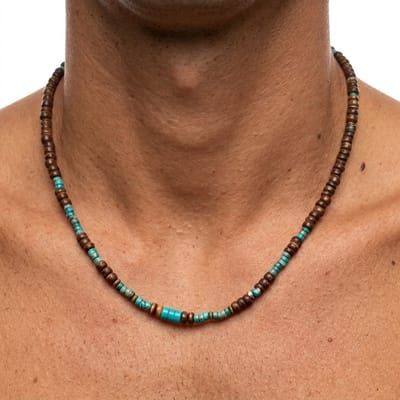 Bruin turquoise kralen ketting heren bohemian etnische stijl kralen ketting choker kokosnoot look natuursteen look kralen korte surf ketting verstelbare sluiting minimalistische ketting