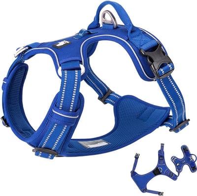 Neopreen Hondenharnas met Voorclip en Handgreep voor Middelgrote en Grote Honden - 3-Clips Sluiting - Reflecterend - XL