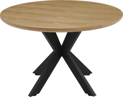 Vestland Eiken Eettafel Rond - 130 cm - Geschikt voor 5 - 6 Personen - Spinpoot Metaal - Industrieel Design
