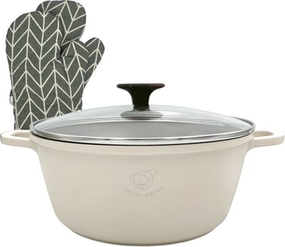 Royal Swiss® Braadpan met Marmeren Anti-aanbakcoating, Glazen Deksel, Inductie, 6 Liter, 28 cm, Zwart (Groen, 28)