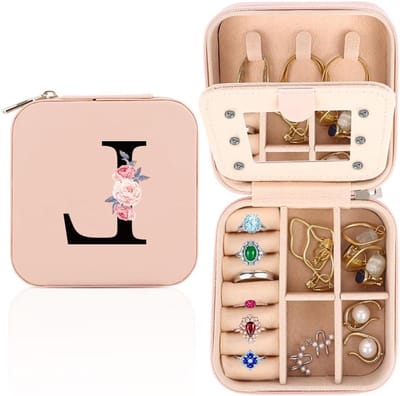 Draagbare Sieradenbox met Spiegel, Gepersonaliseerde en Compacte Sieradenopbergdoos voor Meisjes en Vrouwen
