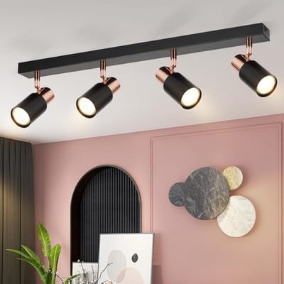 Glitzerlife - Plafondspot Plafondlamp - Draaibaar Opbouwspot - GU10 4 Lichtpunten - Warm Wit Instelbaar - Modern IJzer - Ø62cm - Zwart
