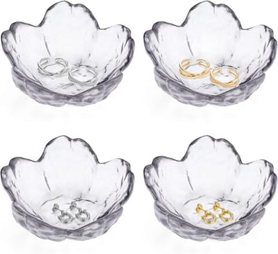 Ringenschaaltjes Set - Sieradenbakjes - Sieraden Opbergen - Bloemvorm Design - 4 Stuks - Kristal Grijs