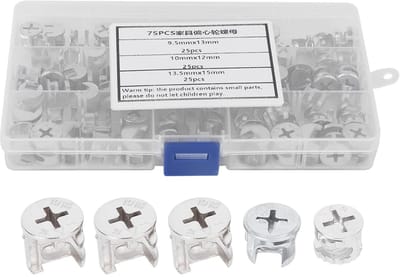Allecto - Nokborgmoer - Meubelconnectorbevestiging - 75-delige set - Zilver - Excentrische wielmoerenset - Hardware-instrumenten voor meubels - Ges...