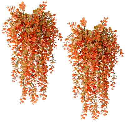 Dailygoods- Hangplant Kunstmatige Herfstbloemen - 2 Stuks - Nephangende Planten - Kunstplanten Binnen/Buiten - Decoratie voor Huis/Tuin - Duurzaam PVC - Neplant