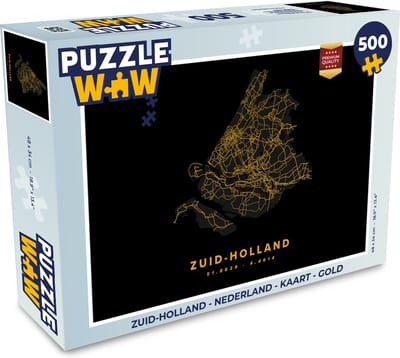 Puzzel Zuid-Holland - Nederland - Kaart - Gold - Legpuzzel - Puzzel 500 stukjes