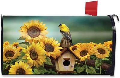 Decoratieve Magnetische Brievenbushoes met Goudvink en Zonnebloemen