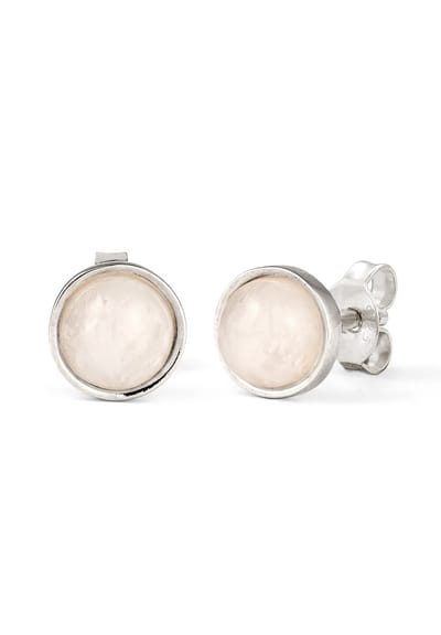 Elli - Oorbellen - Oorsteker Vrouwen Ronde Maansteen Cabochon Wit 925 Sterling Zilver Verguld Avondkleding Goud -
