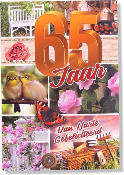 Hoera 65 Jaar! Luxe verjaardagskaart - 12x17cm - Gevouwen Wenskaart inclusief envelop - Leeftijdkaart