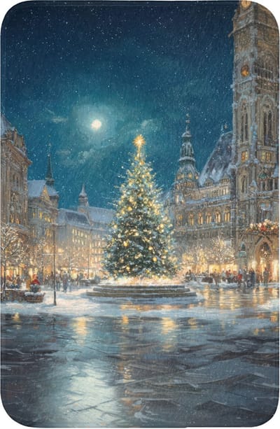 WC mat 40x60 cm - Antislip - Kerstnacht - Stadsplein - Meerkleurig - Toiletmat - Vloermat - Douchemat - Toilet tapijt - Toiletmatten