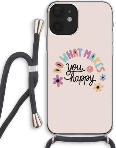 Case Company® - Hoesje met koord geschikt voor iPhone 12 mini hoesje met Koord - Happy days - Telefoonhoesje met Zwart Koord - Bescherming aan alle Kanten en Over de Schermrand