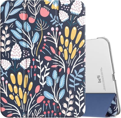 Slimme Stand Cover voor iPad 11 Inch (A16) en 10.9 Inch - Hard Transparante Achterkant, Ondersteuning voor Touch ID, Auto Wake/Sleep, Kleurrijke Bloemenprint