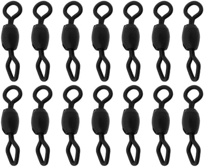 Dailygoods- Vissen Swivels 100 Stuks - 14 mm - Ronde Ruit - Zwart - Corrosiebestendig - Duurzaam Metaal - Verbeterde Stabiliteit - Viswartels