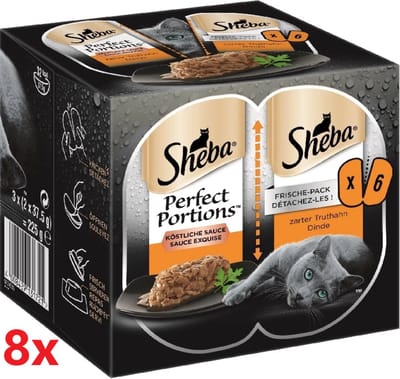 Sheba - Perfect Portions - Adult Paté Kalkoen - 8 verpakkingen van 3x2stuks