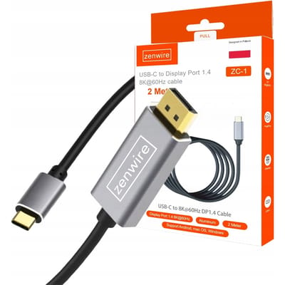 Zenwire ZC-1 Kabel - 2m - USB-C 3.1 - Thunderbolt 3.0 naar DisplayPort - converter kabel met 8K ondersteuning - Mirror Mode - Extended Mode - Plug & Play - Brede compatibiliteit