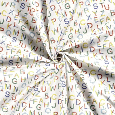 Poplin Katoen Stof Bedrukt - Vrolijke Gekleurde Letters - 1 Meter