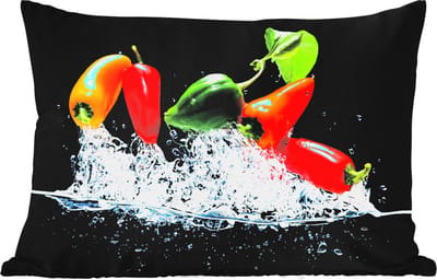 Buitenkussens - Tuin - Pepers - Zwart - Groenten - Water - Blad - 50x30 cm