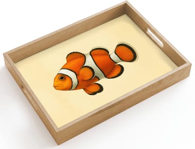 Dienblad hout 40x30 cm - Schootdienblad - Vis - Oranje - Strepen - Borrelplank rechthoek - Plateau dienbladen