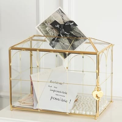 Doorzichtige Glazen Kaartendoos met Sleuf en Slot - Luxe Opbergoplossing voor Bruiloften en Feestjes