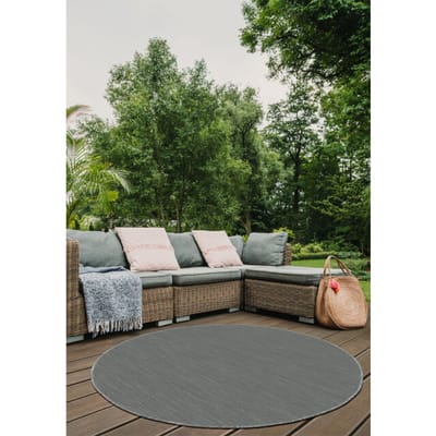 Brussels Uni Buitenkleed – Rond - Effen Indoor & Outdoor Vloerkleed – Tuinkleed, Balkonkleed – Zilver Grijs