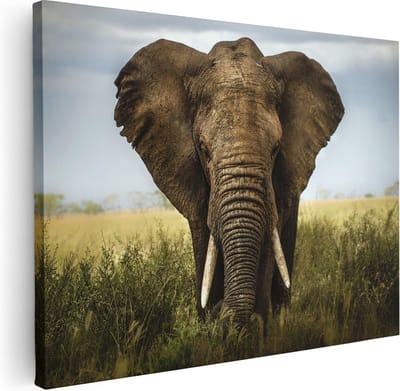 Artaza Canvas Schilderij Olifant Afrika - 40x30 cm - Klein - Wanddecoratie Woonkamer - Muurdecoratie Dieren - Kamer Accessoires