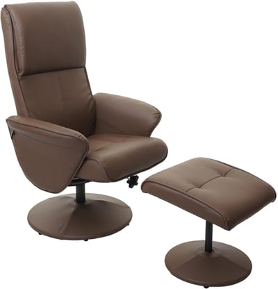 Relaxfauteuil Helsinki, TV relaxfauteuil TV fauteuil met kruk ~ kunstleer, taupe