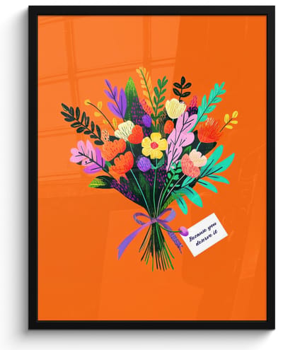 Poster in lijst - Fotolijst 50x70 cm - Posters - Kaartje - Boeket - Bloemen - Posterlijst zwart - Decoratie - Wanddecoratie woonkamer - Muurdecoratie slaapkamer