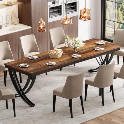 Tribesigns Keukentafel - Eettafel - 200 x 70 x 75 cm - Eetkamertafel Voor 6-8 Personen - met Stevige Metalen Poten - Industrieel Design - Vintage - Lichtbruin